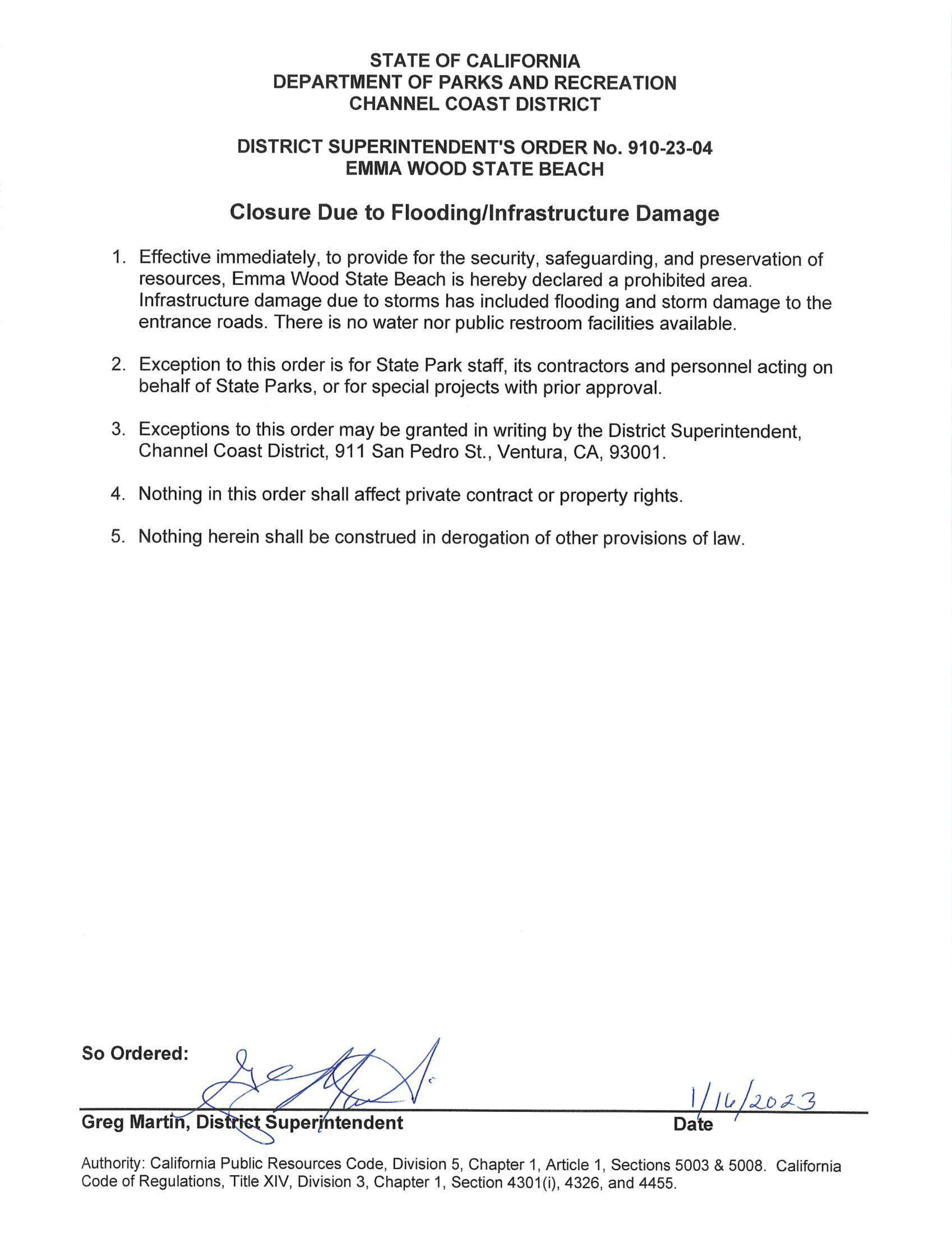 Superintendent Order 910-23-04 Superintendent Order 910-23-04